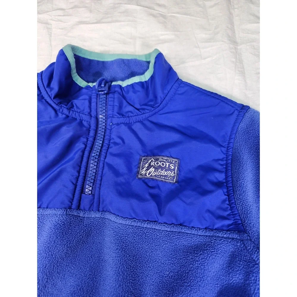 Roots Canada Kids Large 9-10 Full 1/4 Zip Fleece Jacket Sweatshirt Blue Pullover